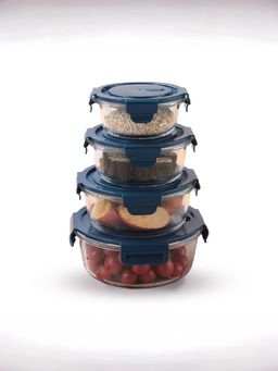 UMAI - Borosilicate Glass Containers With Lid Set Of 4-420ML,660ML,950ML,1300ML (Round)