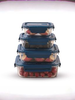 UMAI - Rectangular Borosilicate Glass Containers With Lid Set Of 4-410ML,680ML,1040ML,1520ML