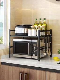 UMAI - Microwave Oven Rack Step Organiser For Kitchen Cabinet Black