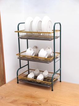 UMAI - 3 Layer Carbon Steel Plate Bowl Holder Rack Green Gold