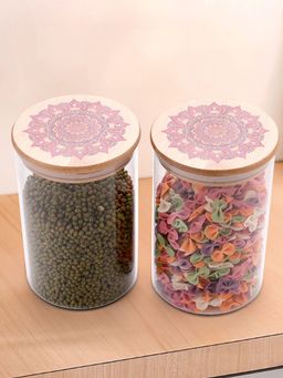 UMAI - Borosilicate Glass Jar With Printed Bamboo Lid Pack Of 2(1000ML)