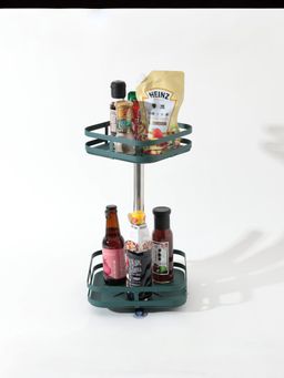 UMAI - Two Layer Revolving Kitchen Storage Organizer Rack Teal (Square)