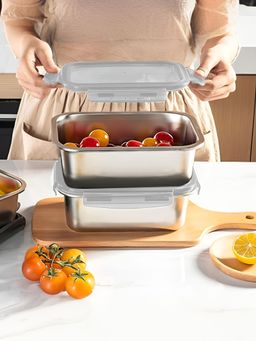 UMAI - Stainless Steel Food Container with Lid 800 ML, Pack Of 2- Rectangle