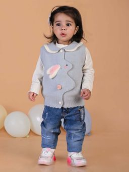 Mama & Peaches - Blue Peekaboo Rabbit Sweater and Jersey (Set of 2)