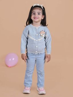 Mama & Peaches - Blue Cozy Cottage Knitted Full Sleeves Sweater