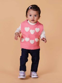 Mama & Peaches - Pink Hearts Sleeveless Vest Sweater