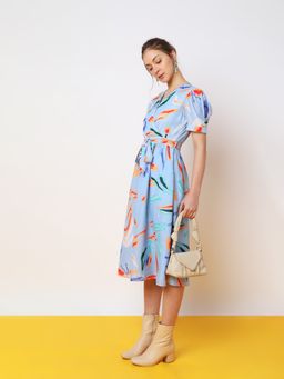 VERO MODA - Women Abstract Printed Blue Casual Dress