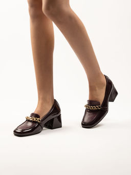 Theater - Women Donna's Burgundy Patent Textured Block Heels Loafers
