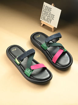 Styli - Women Criss-Cross Strap Detail With Buckle Slip-On Sandals Multi-Color