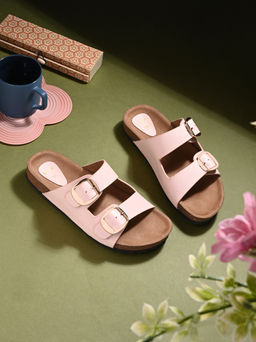 Styli - Women Solid Buckle Lock Strap Sandals Pink