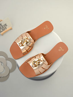 Styli - Women Golden Strap With Trim Embellished Flat