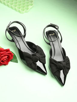 Styli - Women Velvet Bow Detail With High Heels Sandals Black