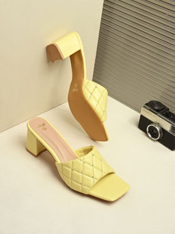 Styli - Women Quilted Textured With Embellished Block Heel Sandals Yellow