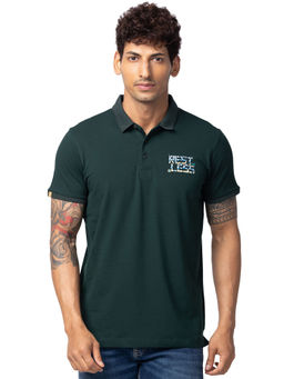 Spykar - Green Polo Collar Half Sleeves Blended T-Shirt for Men
