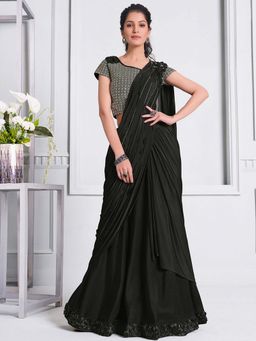 Odette - Black & Silver Illustrates Classic Saree with Unstitched Blouse