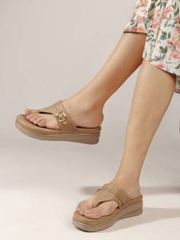 DENILL - Women's Beige Round Toe Sandals