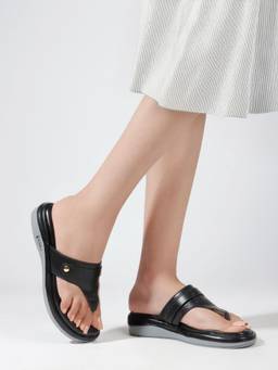 DENILL - Women's Black Round Toe Sandals