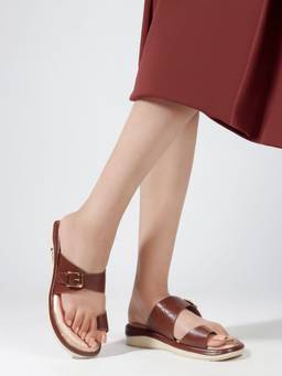 DENILL - Women's Brown Round Toe Square Toe Sandals