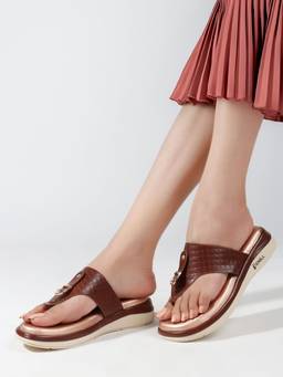 DENILL - Women's Brown Round Toe Square Toe Sandals