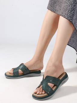 DENILL - Women's Green Round Toe Sandals