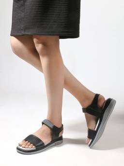 DENILL - Women's Black Round Toe Sandals