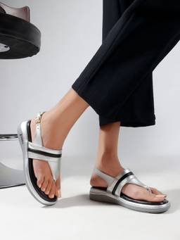 DENILL - Women's Silver Round Toe Sandals