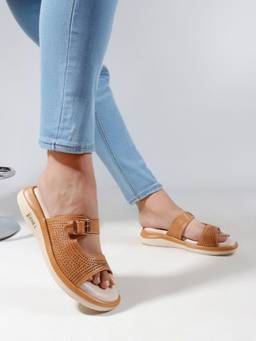 DENILL - Women's Beige Round Toe Sandals