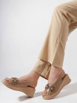 DENILL - Women's Beige Wedges Heels