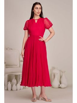 Torsha - Women's Pink Keyhole Neckline Dress