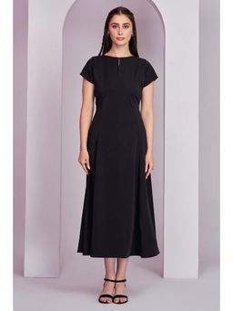 Torsha - Women's Black Solid Korean Dress