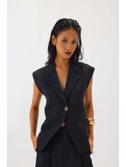 SHOP STAPLE - Black Cap Sleeve Solid Waistcoat