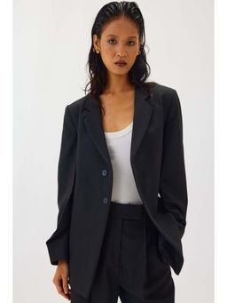 SHOP STAPLE - Black Solid Back Cinching Detail Tailored Blazer