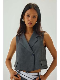 SHOP STAPLE - Grey Notched Lapel Cropped Waistcoat