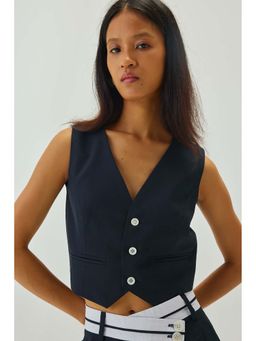SHOP STAPLE - Navy Blue V-Neck Cropped Waistcoat