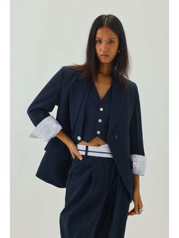 SHOP STAPLE - Navy Blue Single Breasted Solid Blazer