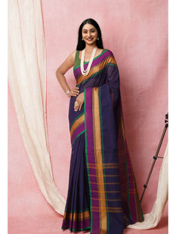 Unnati Silks - Navy Blue Pure Pavani Handcrafted Kanchi Cotton Saree with Unstitched Blouse