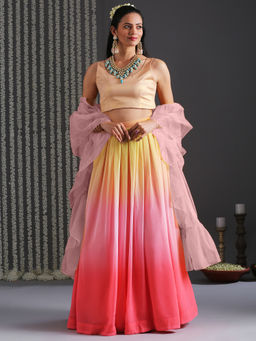 Gajra Gang - Bageecha Ombre Skirt With Crop Top & Jacket GGLEH20 (Set of 3)