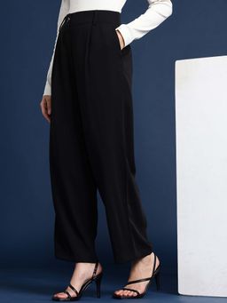 FITHUB - Women Black High-Rise Wide Leg Formal Pants