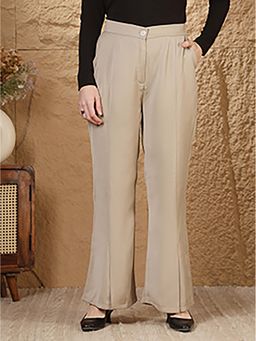 FITHUB - Women Beige High-Rise Straight Fit Formal Pants