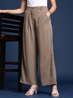 FITHUB - Women Khaki High-Rise Wide Leg Formal Pants