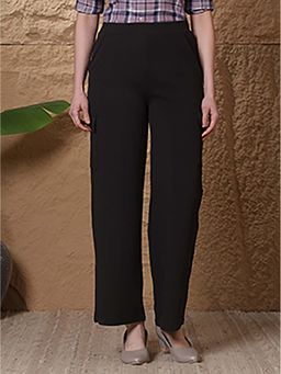 FITHUB - Women Black Solid High-Rise Cargo Style Pants