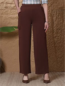 FITHUB - Women Brown Solid High-Rise Cargo Style Pants