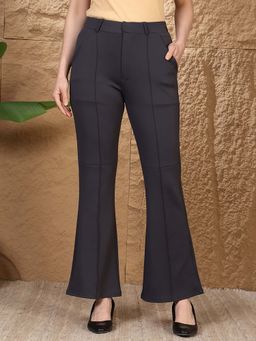 FITHUB - Women Black High-Rise Flared Formal Pants