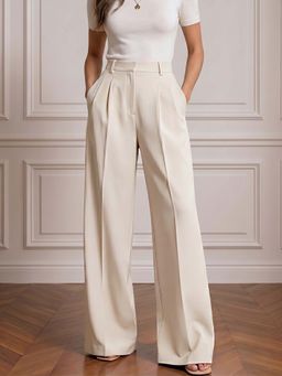 Magre - Women Beige Wide Leg Pants