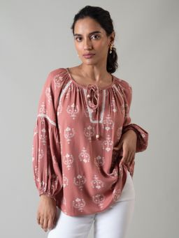 Style Island - Women's Pink Viscose Rayon Thea Printed Top