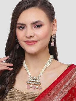 Karatcart - Gold Plated Pink Tumble and Pearl Rani Haar Necklace Set for Women
