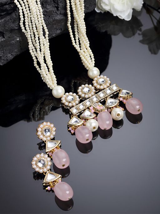 Buy Karatcart Gold Plated Pink Tumble and Pearl Rani Haar Necklace