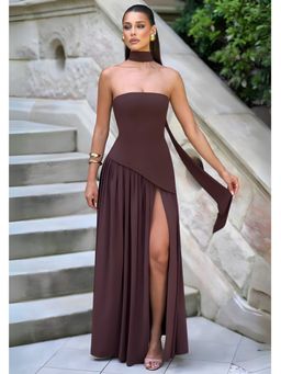 Loveable Creations By Muskan - Cocoa Luxe Brown Slit Maxi Dress