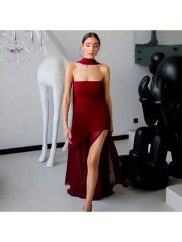 Loveable Creations By Muskan - Cocoa Luxe Wine Slit Maxi Dress