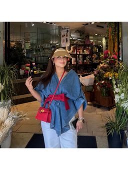 Loveable Creations By Muskan - Denim Blue Solid Bow Top